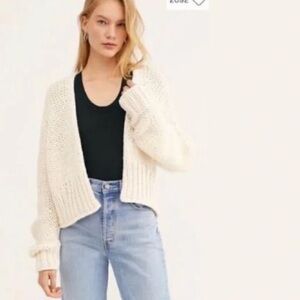 FREE People Cream Glow For It Chunky knit Cardigan size Large L=12-14